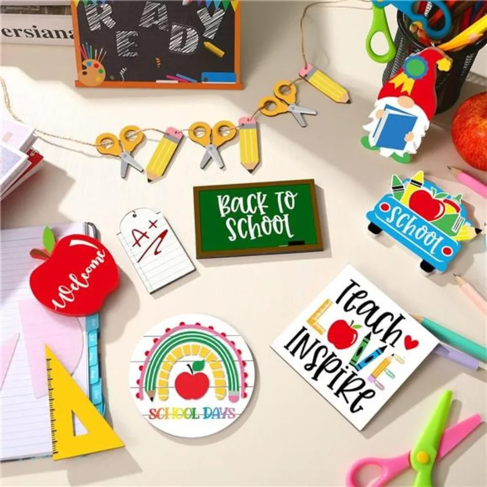 15 Pcs Back to School Tiered Tray Decor - Rustic Wooden‎ Signs & Farmhouse Set